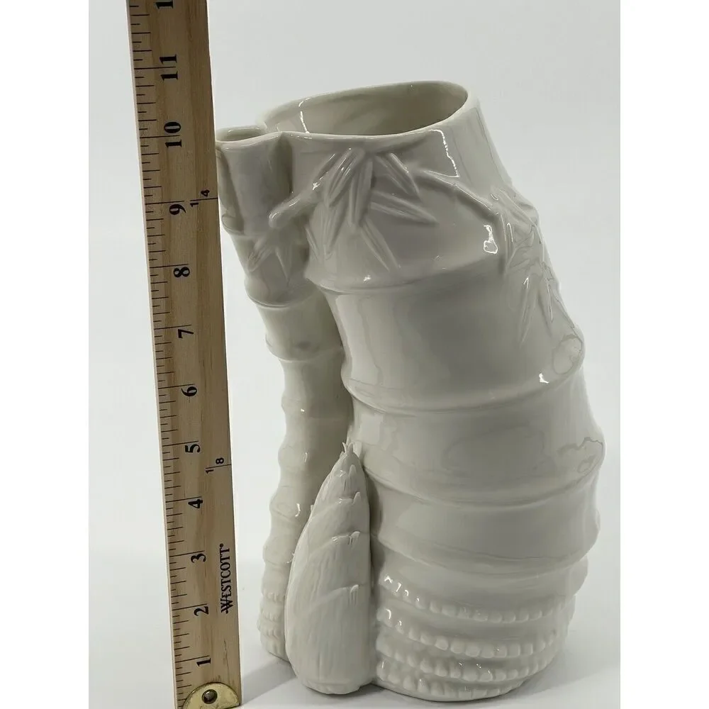 VTG Porcelain Asian Vase Vessel Bamboo Design White Blanc de Chine Glossy 10in